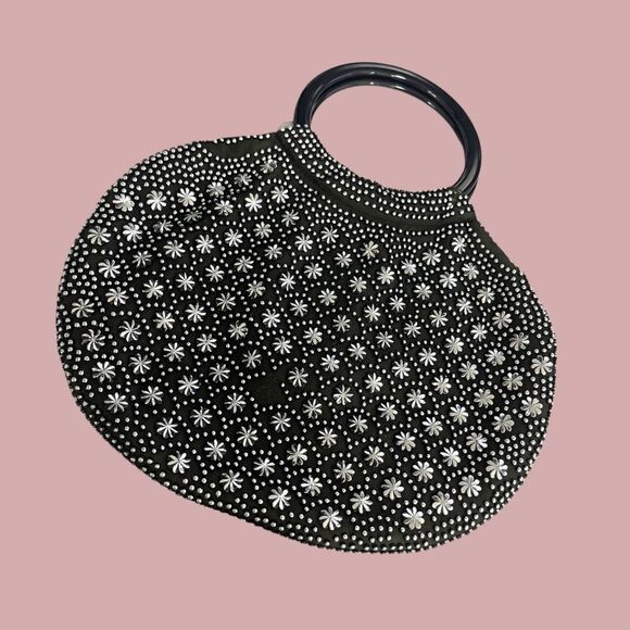 💥Vintage Small Black & Silver Embellished Handbag - Picture 3 of 4